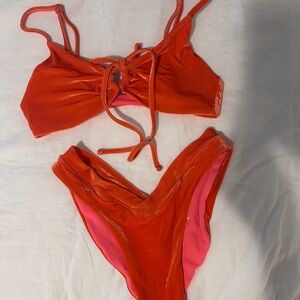 One One swimwear Bright Orange velvet Two-Piece Bikini Set